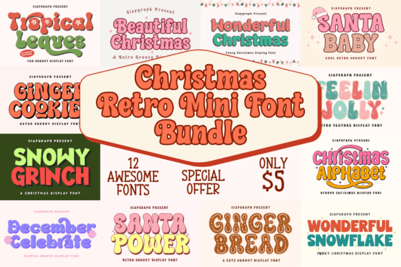 Christmas Retro Mini Bundle Typeface for Makers